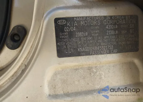 2004 Kia Optima Lx from USA, damaged, VIN KNAGD126845321753